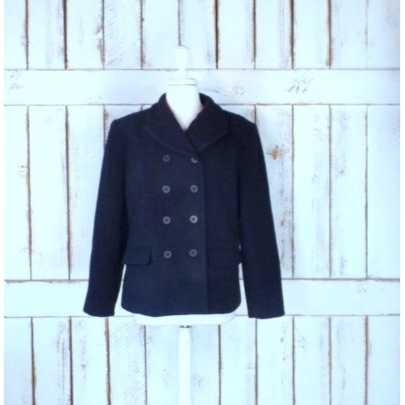 Vintage 90s black wool double breasted pea coat jacket black wool coat - Picture 3 of 8